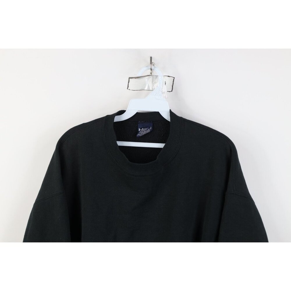 Vintage 90s Streetwear Mens XL Distressed Blank Crewneck Sweatshirt Black USA - Picture 2 of 12